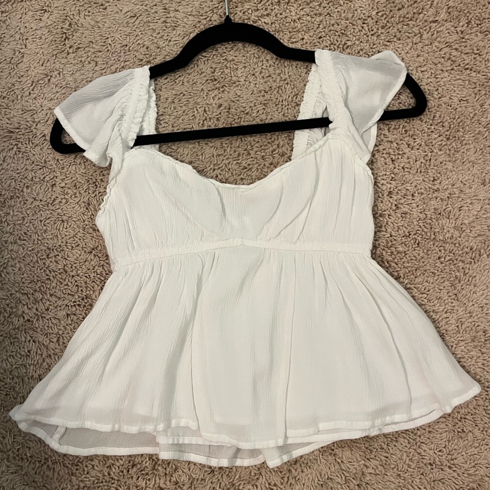 Hollister White Flutter Sleeve Blouse